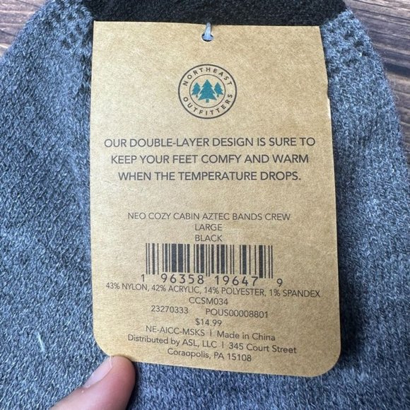 NWT Northeast Outfitters Mens Cozy Cabin Socks Crew Size Large (Black Grey) - Picture 7 of 8